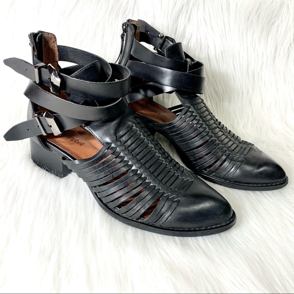 SOLD-Jeffrey Campbell Strappy Leather Ankle Boots - Picture 1 of 10